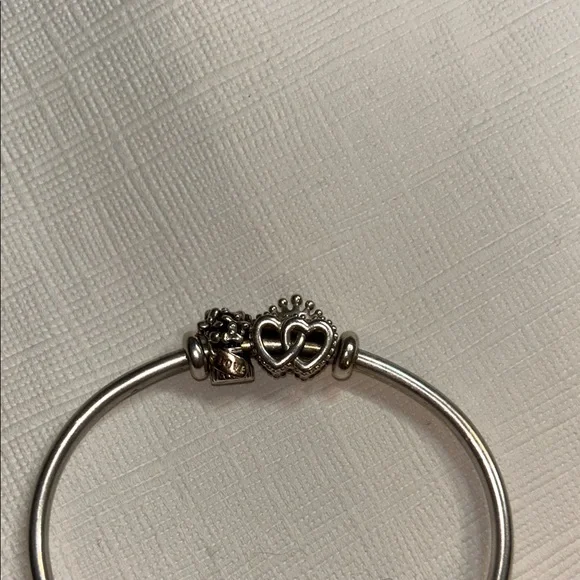 Pandora Silver double charm and with stoppers bracelet - Picture 2 of 5